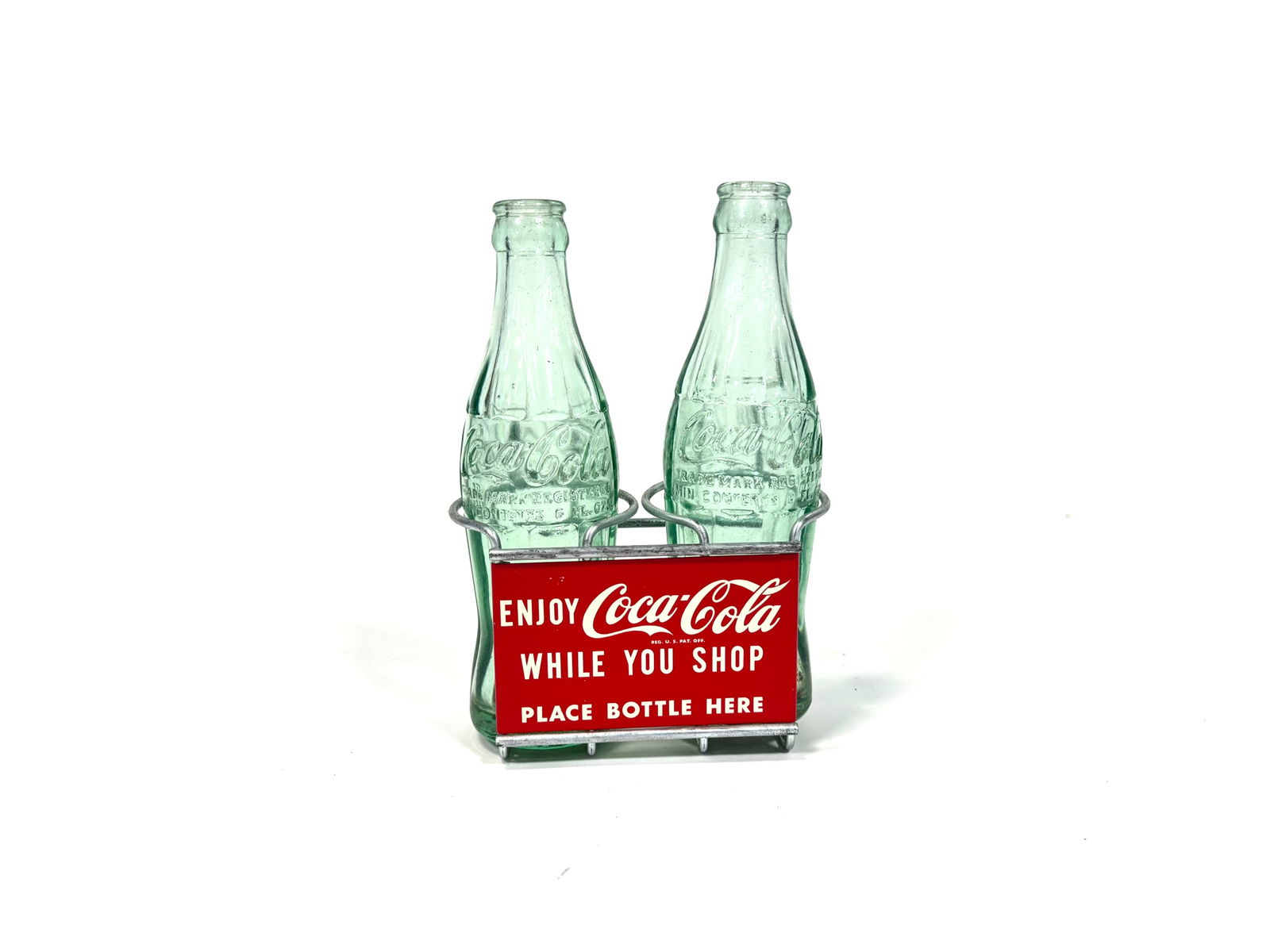 NOS 1950s Coca-Cola grocery store shopping cart metal bottle holder. (1 of 2)
