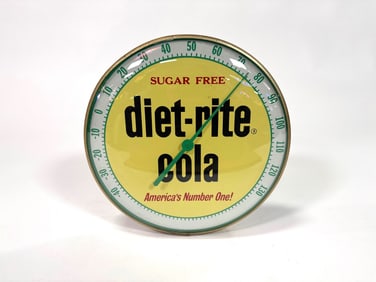Early 1960s Diet Rite Cola single sided glass faced dial the thermometer.