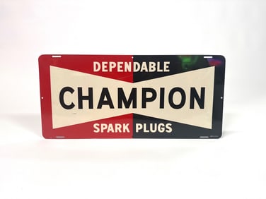 Late 1950s – early 60s Champion Spark Plugs single sided tin garage sign.