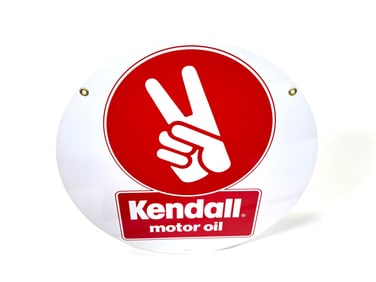 NOS vintage Kendall Motor Oil double-sided tin garage sign.