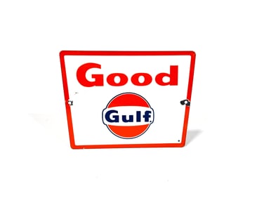 Late 1950s early 60s Good Gulf Gasoline porcelain pump plate sign.