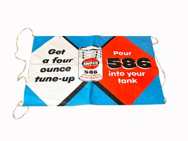 1950s Amoco 586 engine tuneup service station canvas banner.