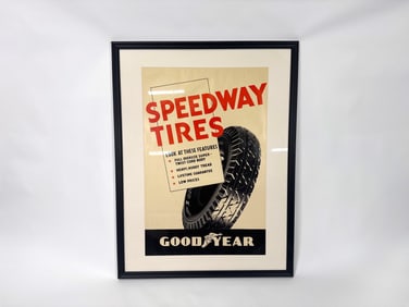 NOS 1930s Goodyear Speedway tires service station poster.