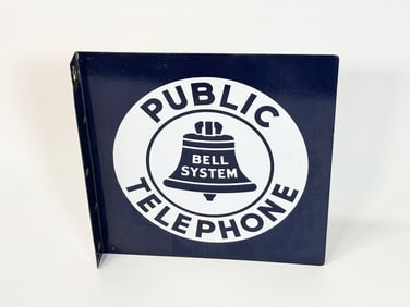 1950s Bell Telephone double-sided porcelailn flange sign.
