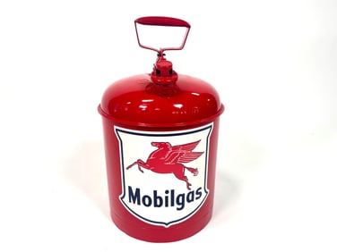 Circa 1930s – 40s restored Mobil Oil service department multi fluid can with safety nozzle.