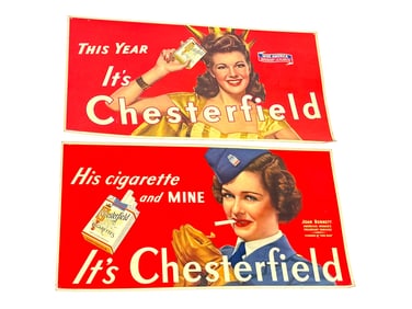 Lot of two 1940s Chesterfield Cigarettes, trolley cardboard signs.