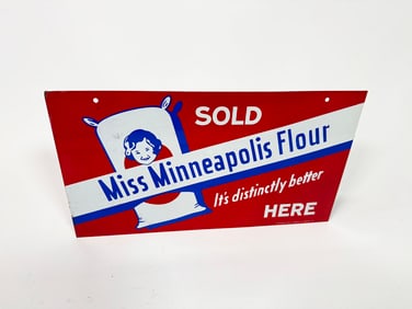 1950s miss Minneapolis Flour double sided tin sign.