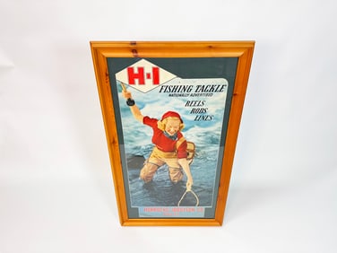 1940s Hi-Fishing Tackle cardboard store display sign.