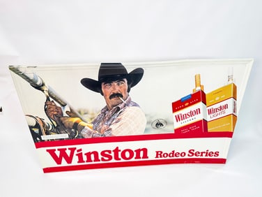 Large NOS 1981 Winston Rodeo Series PRC single-sidee embossed cigarette sign.