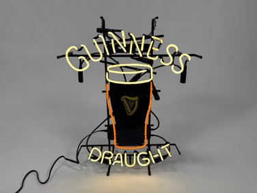 Guinness Draught Beer Neon Tavern sign with harp logo.