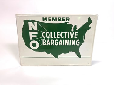 NOS 1950s NFO – National Farmers organization, single-sided, and advised 10 sign