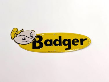 Vintage Badger farm equipment single-sided tim sign.