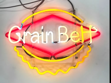 Circa 1940s Grain Belt Beer skeleton tavern Neon window sign.