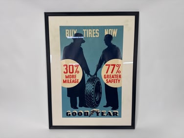 NOS 1930s Goodyear buy tires now dealership poster.
