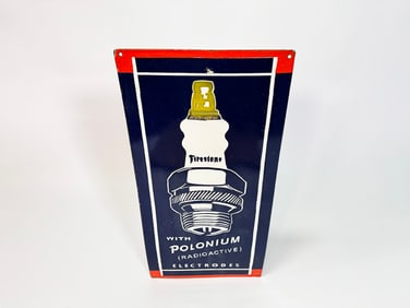 Reproduction - Firestone Spark Plugs single-sided porcelain sign.
