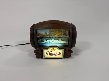 1960s Hamm’s Beer lighted flip motion barrel shaped Tavern sign..