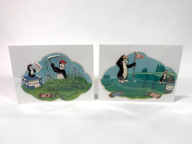 A lot of two 1960s Hamm’s Beer vacuum formed plastic golf motif tavern signs.