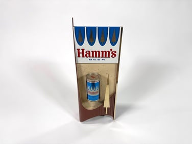 Unusual 1960s Hamm’s Beer three-dimensional tavern sign with period can displayed.
