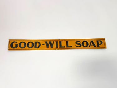 NOS 1920s Good Will Soap single-sided tin general store sign.