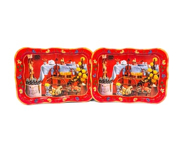 Pair of NOS 1960s Coca-Cola fall TV dinner metal serving trays.