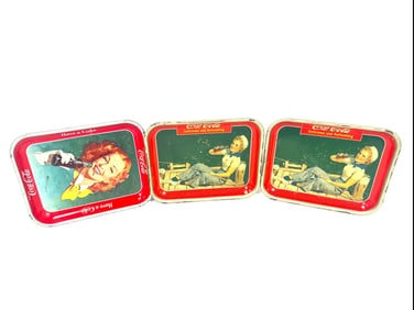 Lot of three19 40–1950s Coca-Cola metal serving trays.