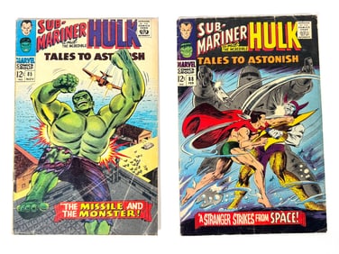 Lot of two 1966 and 1967 Sub-Mariner and The Incredible Hulk, Tales to Astonish comics by Marvel