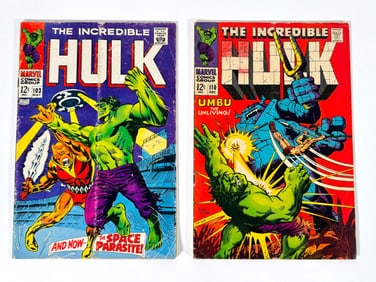 Lot of two 1968 The Incredible Hulk comics by Marvel