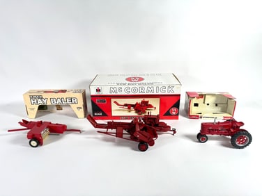 Lot of three McCormick and International balers and tractor by Ertl and SpecCast with boxes