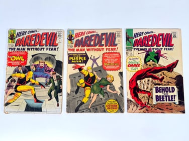 Lot of three 1964 and 1967 Here Comes...Daredevil, The Man Without Fear! Comics by Marvel