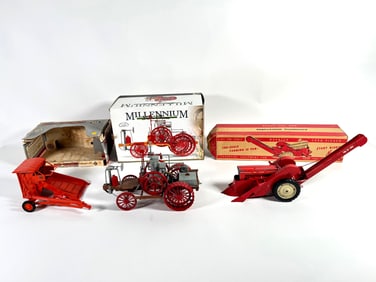 Lot of three Allis-Chalmers Roto-Baler, Froelich Gasoline Tractor and Corn Picker by Ertl and