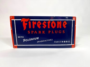Reproduction Firestone Spark Plugs single sided porcelain sign.