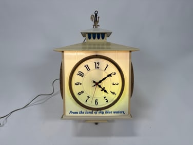 Scarce early 1960s Hamm’s Beet dominator four sided rotating light up tavern sign.
