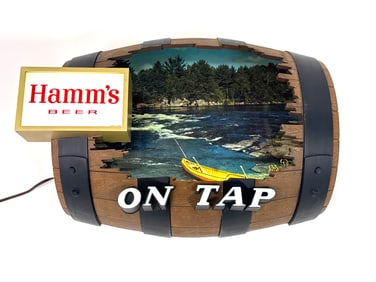 1960s Hamm’s Beer cracked barrel light up tavern sign.