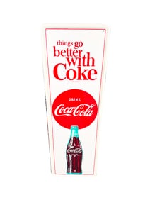 Late 1950s-early 60s Things Go Better With Coke single-sided vertical tin sign.