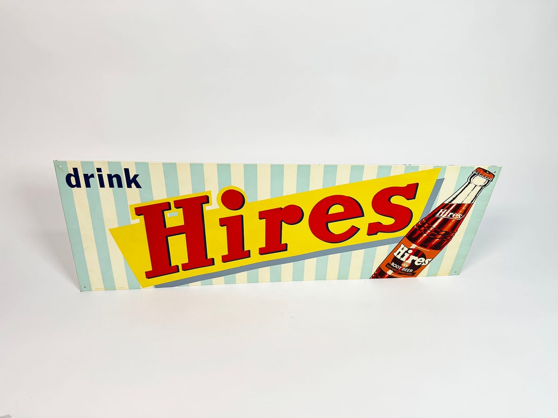 NOS 1950s Drink Hires Root Beer single-sided tin diner sign. (1 of 1)
