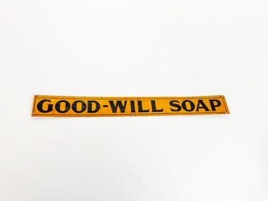 NOS 1920s Good-Will Soap single-sided embossed tin general store sign.