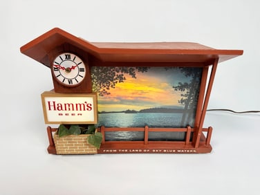 Early 1960s Hamm's Beer Dusk to Dawn tavern light-up sign.