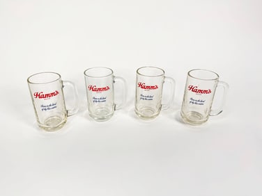 Lot of 4 circa 1950s Hamm's Beer glass tavern mugs.
