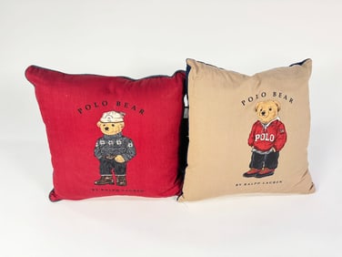 Lot of two Polo Bear by Ralph Lauren chamois pillows.
