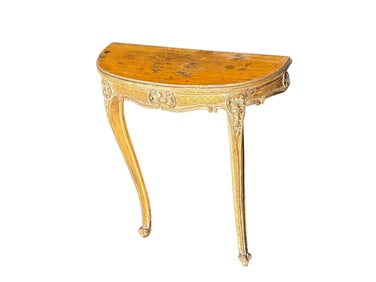 Circa early 19th century carved wood demilune two-legged console table.