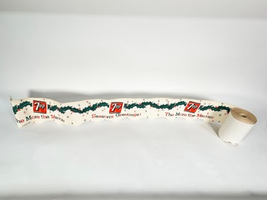 NOS 1950s 7-up Fountain Division holiday motif soda fountain scalloping.