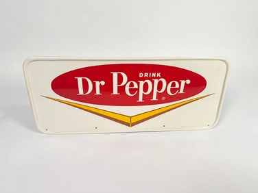 NOS late 1950s-early 60s Dr Pepper single-sided embossed tin diner sign.