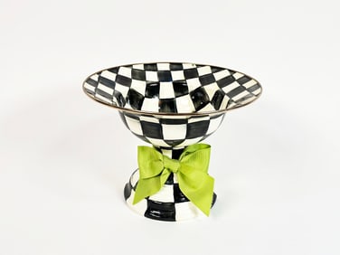 Large MacKenzie-Childs Courtly Check enamel compote.
