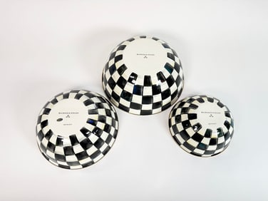 Lot of three MacKenzie -Childs Courtly Check enamel serving bowls.