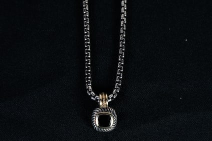 David Yurman petite pendant necklace neck lace featuring a black onyx gemstone set in sterling