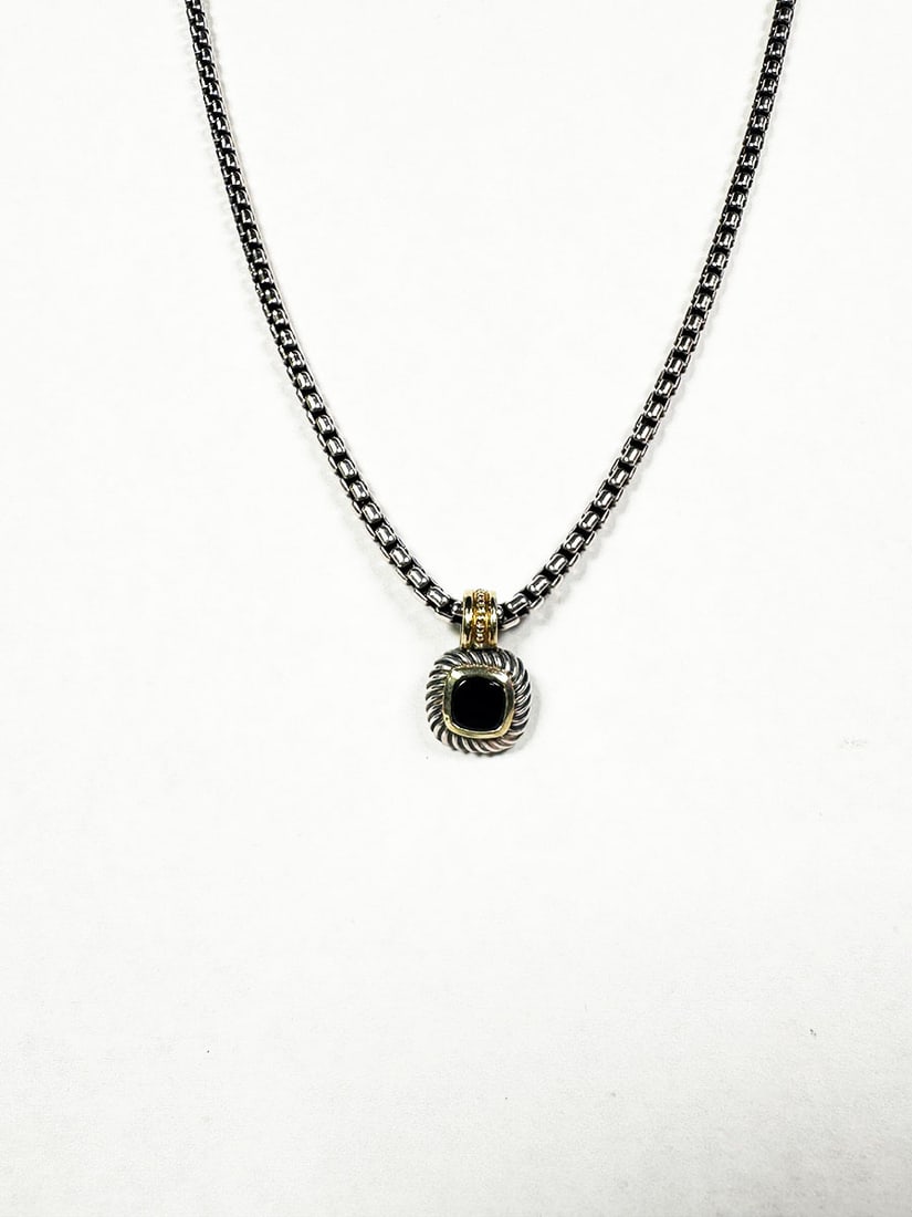 David Yurman petite pendant necklace neck lace featuring a black onyx gemstone set in sterling (1 of 6)