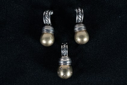 DAVID YURMAN 14K GOLD, SILVER METRO Pendant and DIAMOND DROP EARRINGS in 18k yellow gold and