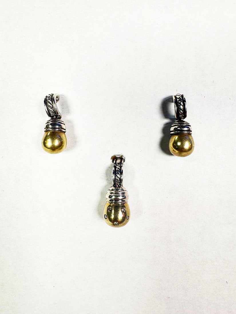 DAVID YURMAN 14K GOLD, SILVER METRO Pendant and DIAMOND DROP EARRINGS in 18k yellow gold and (1 of 10)