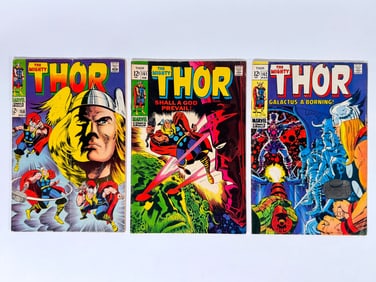 Lot of three 1968 and 1969 The Mighty Thor comics by Marvel.