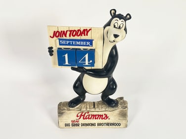 1960s Hamm's Beer three-dimensional bear shaped bar back calendar.
